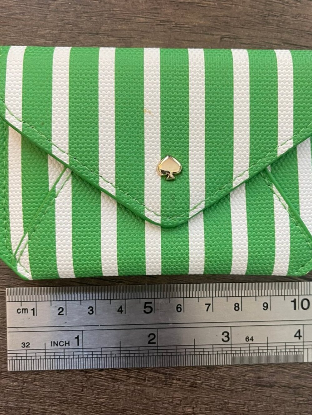 Like New Kate Spade Green White Stripe Mini Envelope Card Holder - Picture 2 of 6